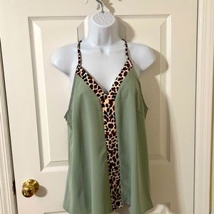 Soft Green Racerback Blouse / Cheetah straps and detailed accent